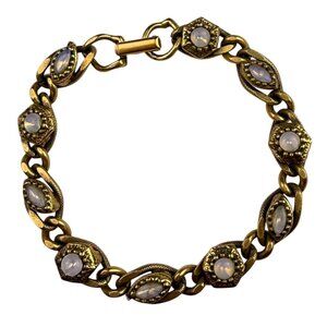 Goldette Women Gold Tone Glass Cabochon Vintage Bracelet Chain Link Design